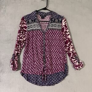 Lucky Brand Peasant Top Womens Sz M 3/4 Sleeve Boho